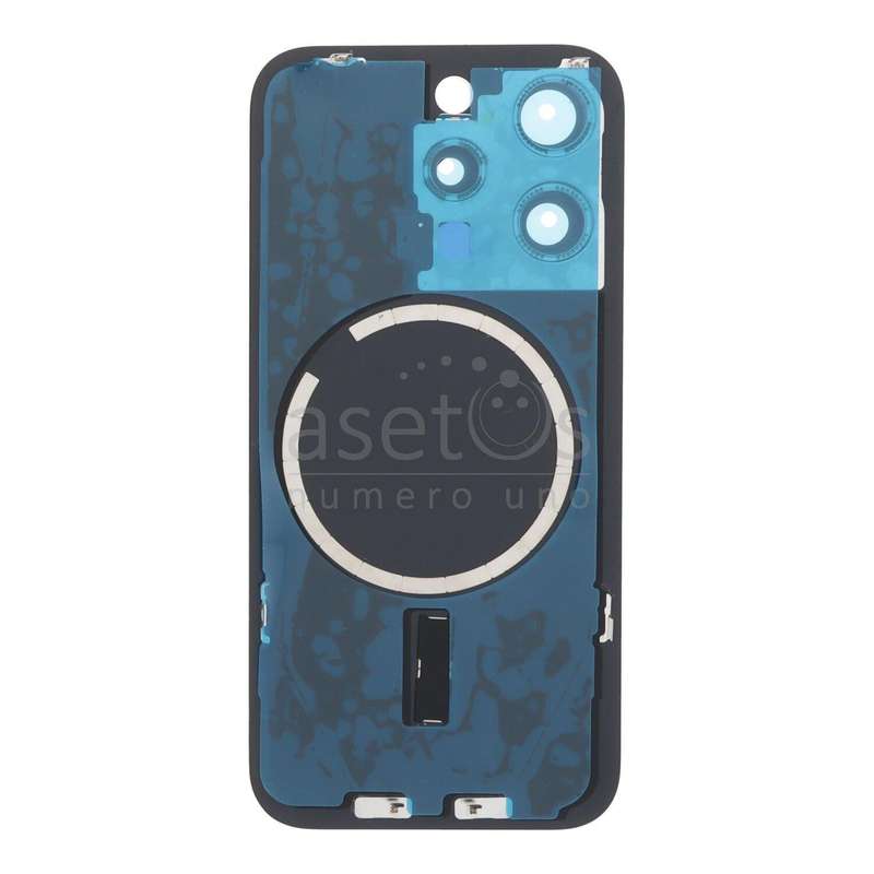 Battery Door + Back Camera Lens and Bezel with Magnetism Ring+Metal Plate for iPhone 15 Pro Black...