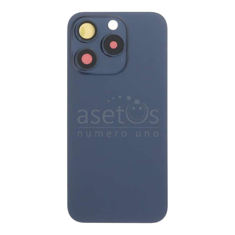Battery Door + Back Camera Lens and Bezel with Magnetism Ring+Metal Plate for iPhone 15 Pro Blue ...