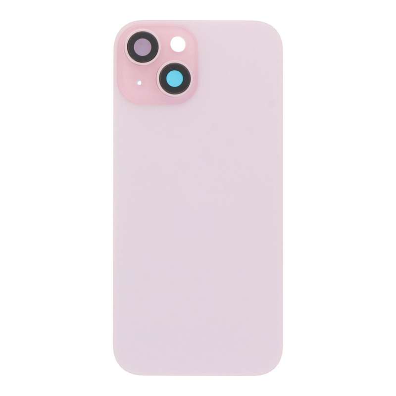 Battery Door + Back Camera Lens and Bezel with Magnetism Ring+Metal Plate for iPhone 15 Pink HQ