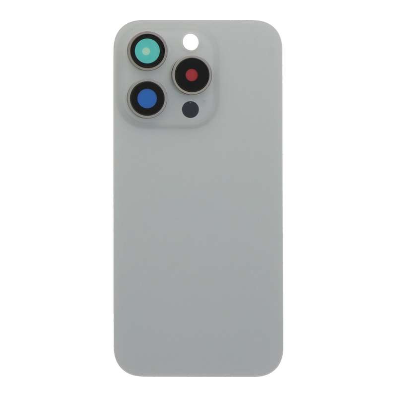 Battery Door + Back Camera Lens and Bezel with Magnetism Ring+Metal Plate for iPhone 15 Pro White...