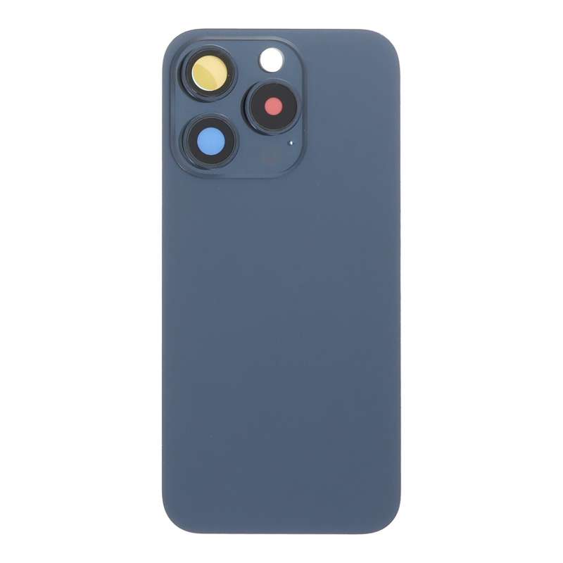 Battery Door + Back Camera Lens and Bezel with Magnetism Ring+Metal Plate for iPhone 15 Pro Blue ...