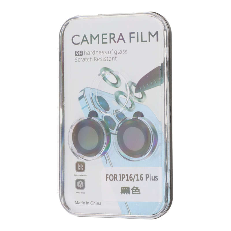 CD Series High End Rear Camera Tempered Glass Film for iPhone 16/16 Plus Black 2pcs in one set