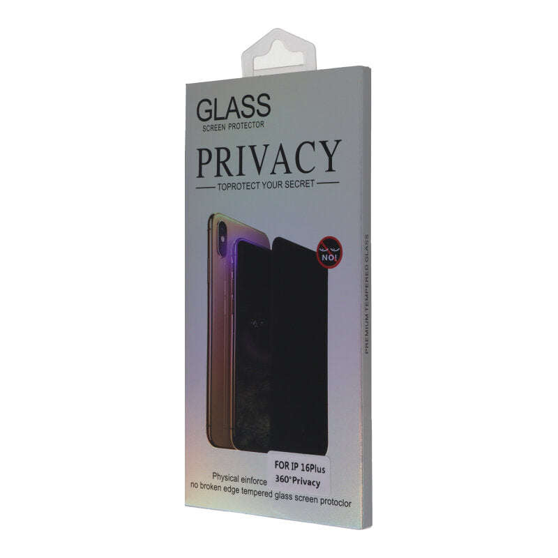 360° Privacy Anti-Glare Full Screen Tempered Glass Screen Protector for iPhone 16 Pro Max Black