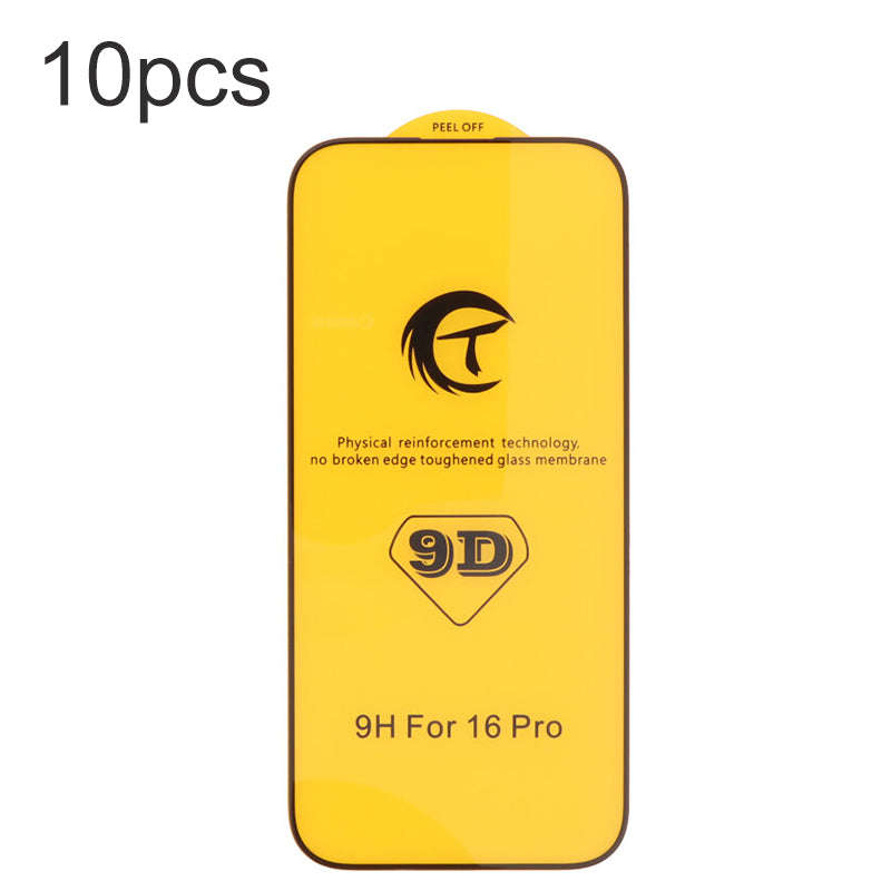 10Pcs 9D Full Screen Tempered Glass Screen Protector for iPhone 16 Pro/17/17 Pro Black