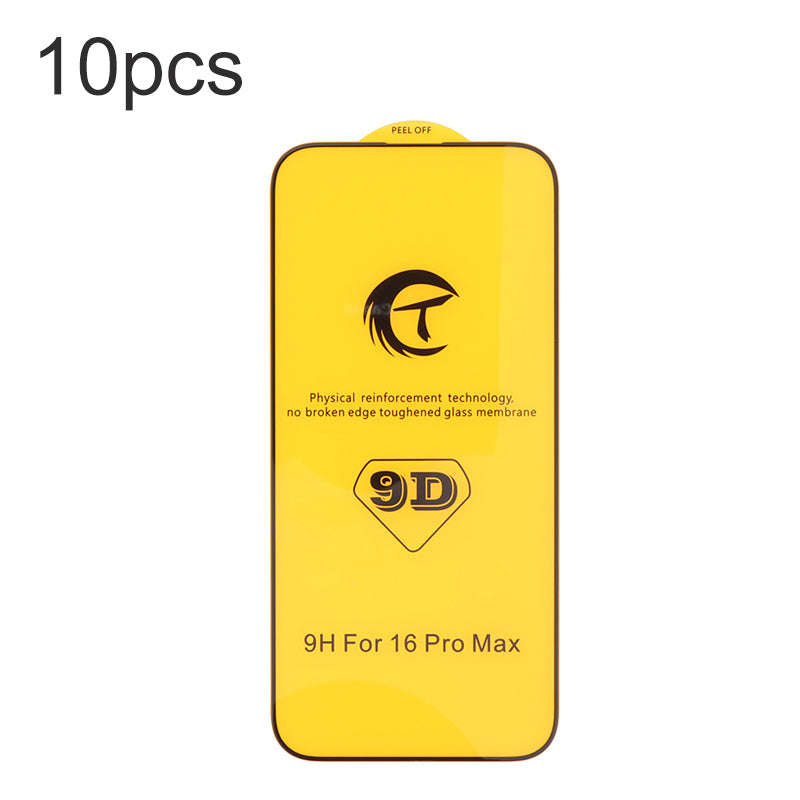 10Pcs 9D Full Screen Tempered Glass Screen Protector for iPhone 16 Pro Max/17 Pro Max Black
