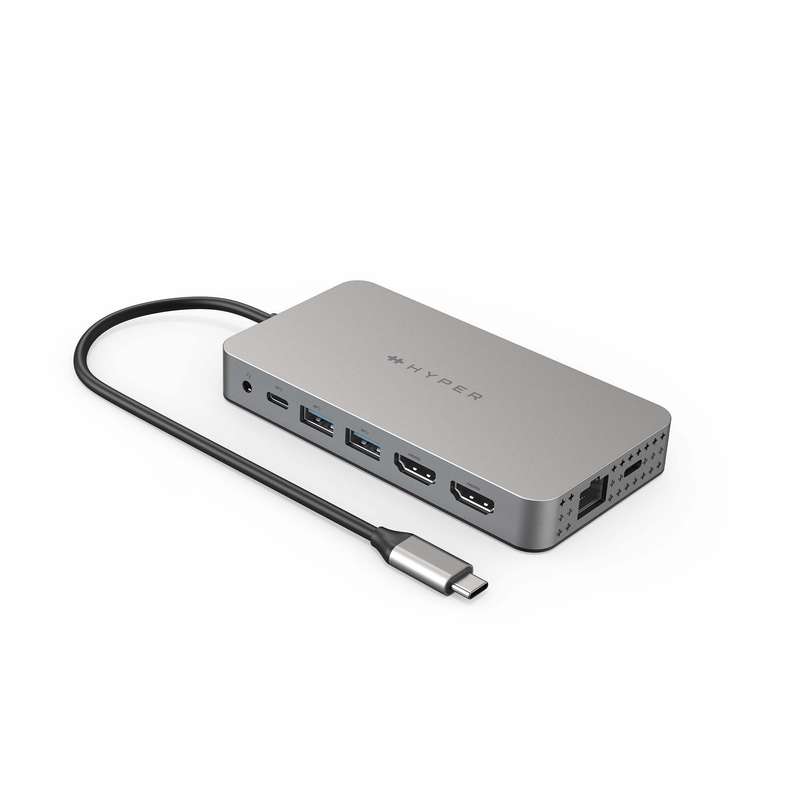 HYPER HYPERDRIVE DUAL HDMI 10-IN1 TRAVEL DOCK FOR M1 MACBOOK (SILICON MOTION) SILVER EXTEND TWO 4...