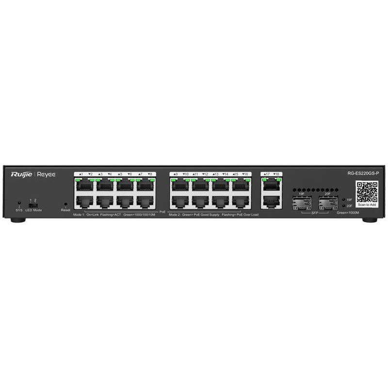 Reyee 18 Port Gigabit with 16 PoE 250W 2SFP Smart Managed Switch | RG-ES220GS-P