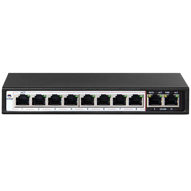 Scoop 10 Port Fast Ethernet 8 AI PoE 96W Switch