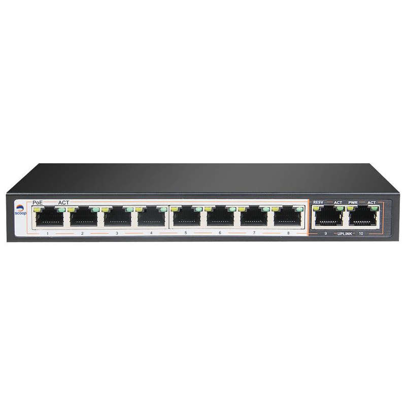 Scoop 8 Port Fast Ethernet AI PoE 96W 2 Gigabit Switch