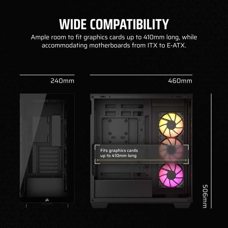 3500X RGB Mid-Tower Black PC Case; 2x 3.5'' |  2x 2.5'' Drive Bays; Up to 360mm Radiator compatib...