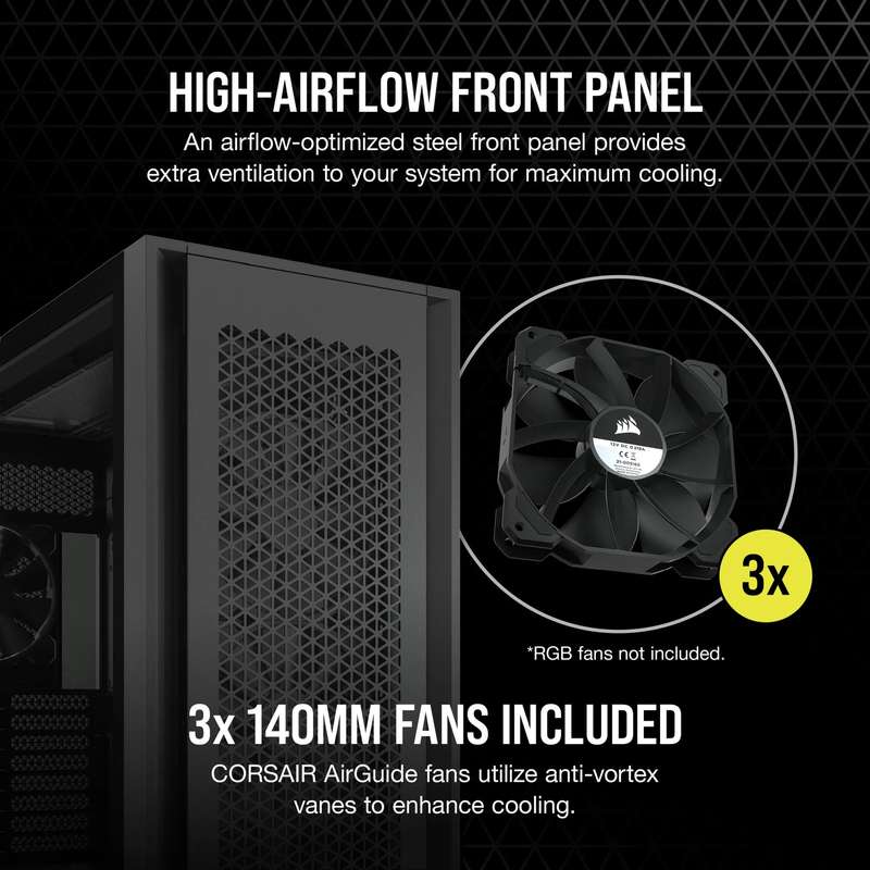 7000D Airflow Black Tempered Glass Mid-Tower; 6x 3.5'' |  4x 2.5'' Drive Bays ; 480mm Radiator Co...