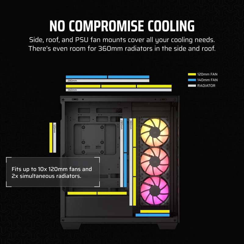 3500X RGB Mid-Tower Black PC Case; 2x 3.5'' |  2x 2.5'' Drive Bays; Up to 360mm Radiator compatib...