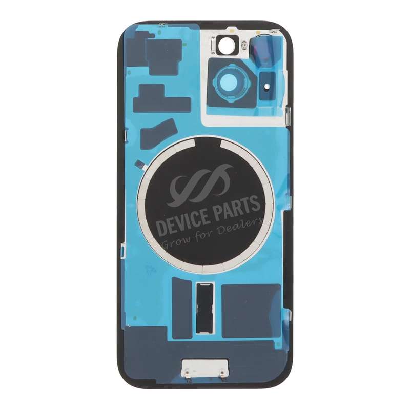 Battery Door + Back Camera Lens and Bezel with Magnetism Ring+Metal Plate for iPhone 15 Black HQ