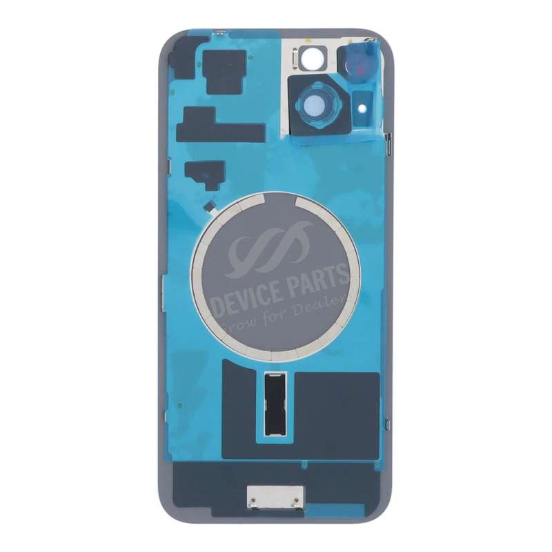 Battery Door + Back Camera Lens and Bezel with Magnetism Ring+Metal Plate for iPhone 15 Plus Blue HQ