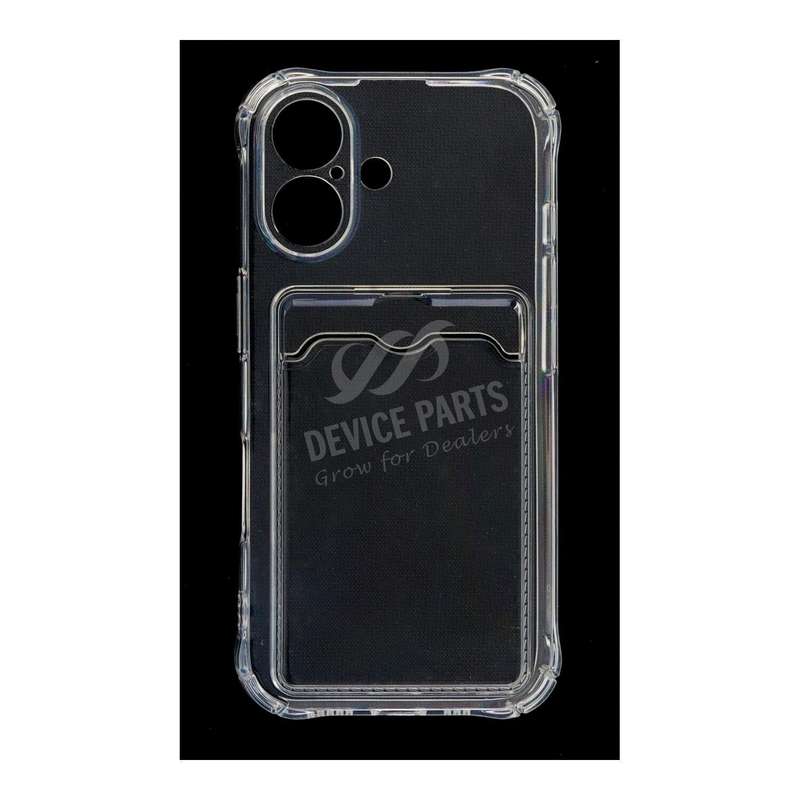 Anti-Shock Clear Phone Case with Card Holder for iPhone 16 Transparent