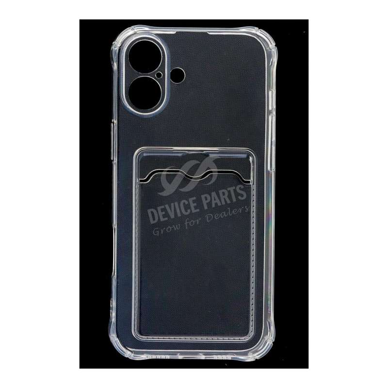 Anti-Shock Clear Phone Case with Card Holder for iPhone 16 Plus Transparent