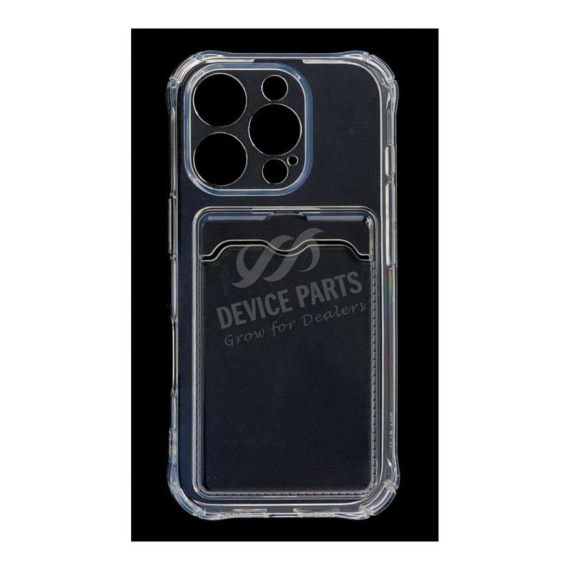 Anti-Shock Clear Phone Case with Card Holder for iPhone 16 Pro Transparent