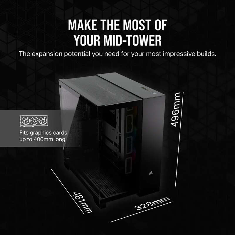 6500X RGB Mid-Tower Black Dual Chamber PC Case; 2x 3.5'' |  2x 2.5'' Drive Bays; 360mm Radiator c...