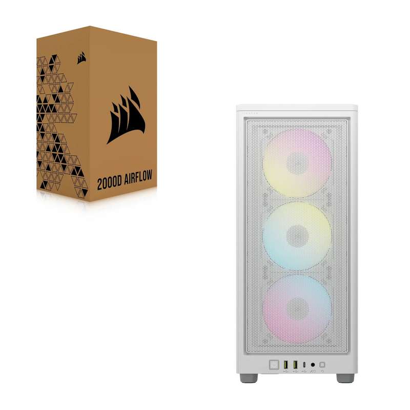 iCUE 2000D RGB AIRFLOW White Mini-ITX PC Case; 3x 2.5'' Drive Bays; Up to 360mm Radiator compatib...