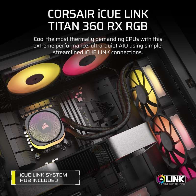 Corsair iCUE LINK TITAN 360 RX RGB Liquid CPU Cooler  RX120 RGB Fans  Fits Intel® LGA 1851...