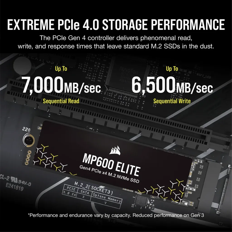 Corsair MP600 ELITE 2TB Gen4 PCIe x4 NVMe M.2 SSD (no heatsink); Read Up To 7000MB/s; Write up to...