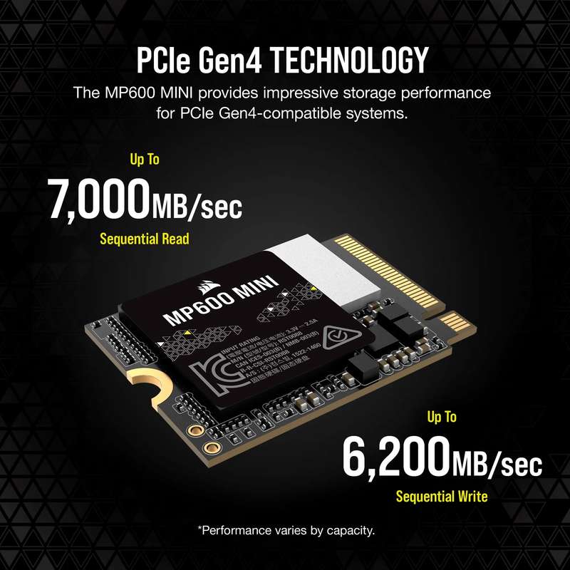 Corsair MP600 MINI 1TB M.2 NVMe PCIe Gen. 4 x4 SSD; Read Up To 4800MB/s; Write up to 4800MB/s