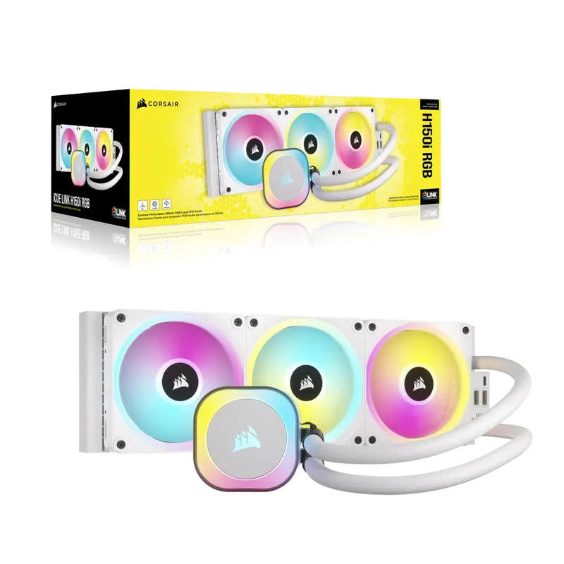 Corsair iCUE LINK H150i RGB Liquid CPU Cooler - QX120 RGB Fans - White - 360mm Radiator - Fits In...