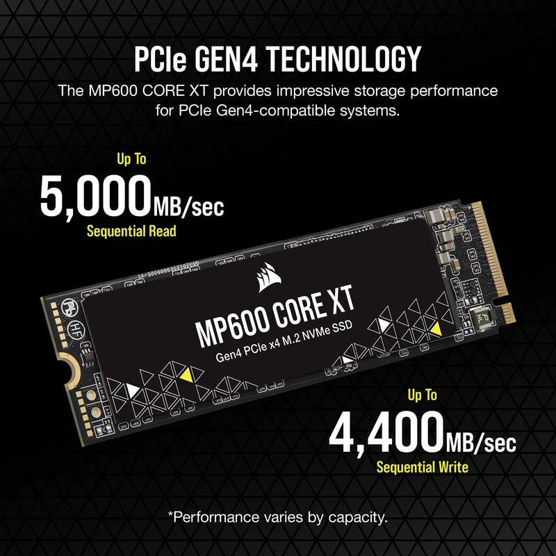 Corsair MP600 CORE XT 1TB NVMe PCIe M.2 SSD; Read Up To 5900MB/s; Write up to 5000MB/s.