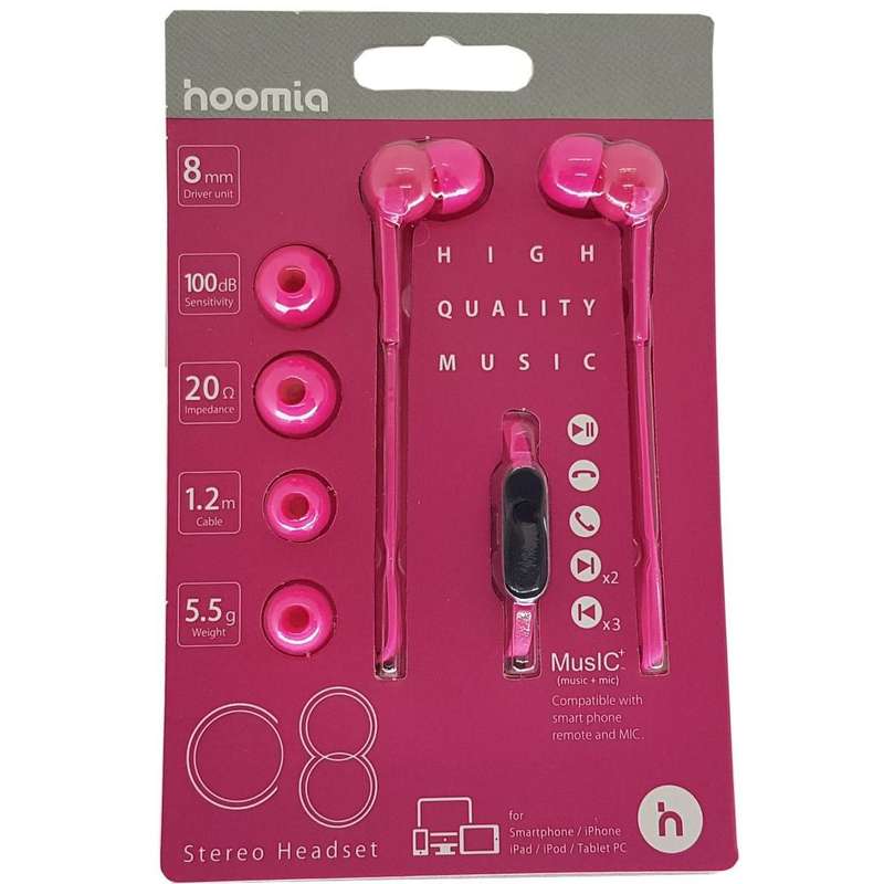 STEREO EARPHONE + MIC HOT PINK 1.2M