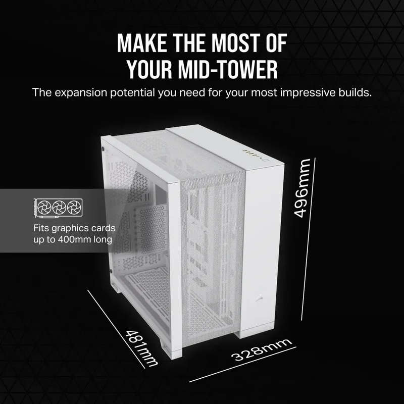 6500D Airflow White Tempered Glass Mid-Tower; 2x 3.5'' |  2x 2.5'' Drive Bays; Up to 360mm Radiat...