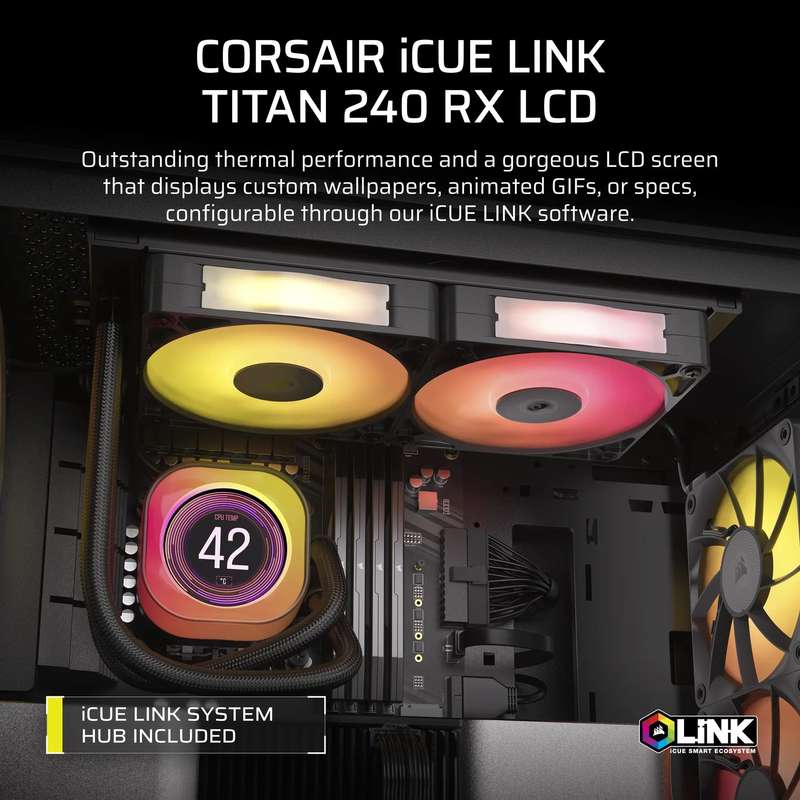 Corsair iCUE LINK TITAN 240 RX LCD Liquid CPU Cooler  RX120 RGB Fans  Fits Intel® LGA 1851...