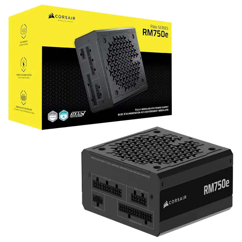 Corsair RM Series RM750e  750 Watt 80 PLUS Gold Fully Modular ATX PSU; ATX 3.1 and PCIE 5.1...