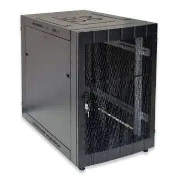 RCT 4U CP black wall mount cabinet 2x uprights 2x glands + Screws; 450mm PERFORATED DOOR