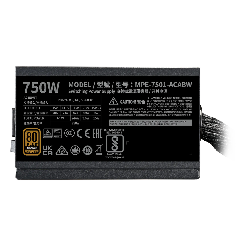 Cooler Master MWE 750 Bronze V2 offers 80 PLUS Bronze certification; guaranteeing an average effi...