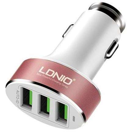 LDNIO 3 PORT USB CAR CHARGER - ROSEGOLD