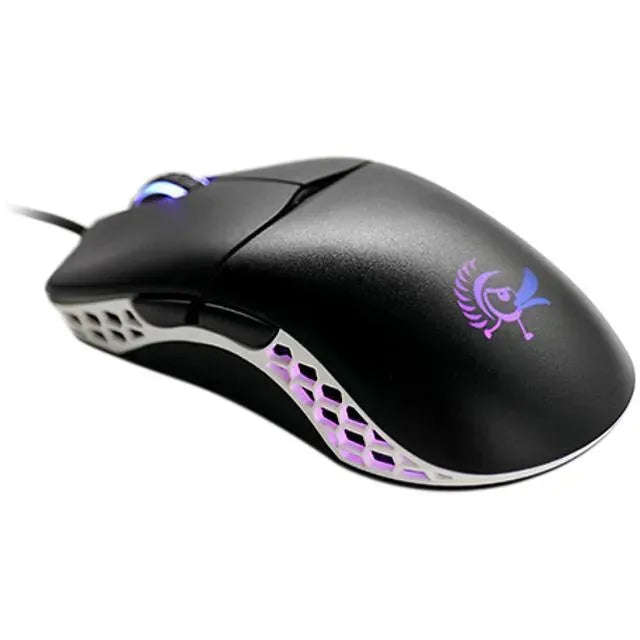 Ducky Mouse Feather Black and White - Huano Blue switches; PixArt sensor; 16000 DPI.