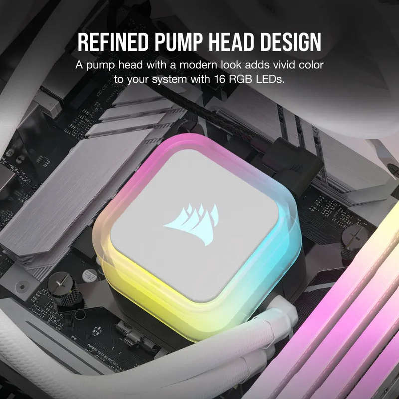 Corsair iCUE H100i ELITE RGB 240mm Liquid CPU Cooler - White AMD: AM5; AM4; sTRX4; sTR4 | Intel L...