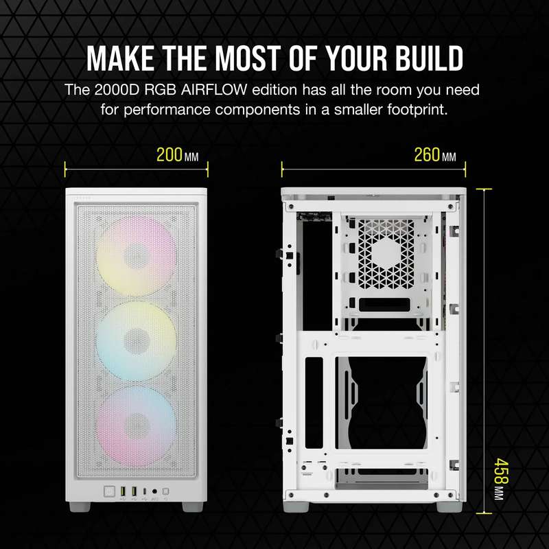 iCUE 2000D RGB AIRFLOW White Mini-ITX PC Case; 3x 2.5'' Drive Bays; Up to 360mm Radiator compatib...