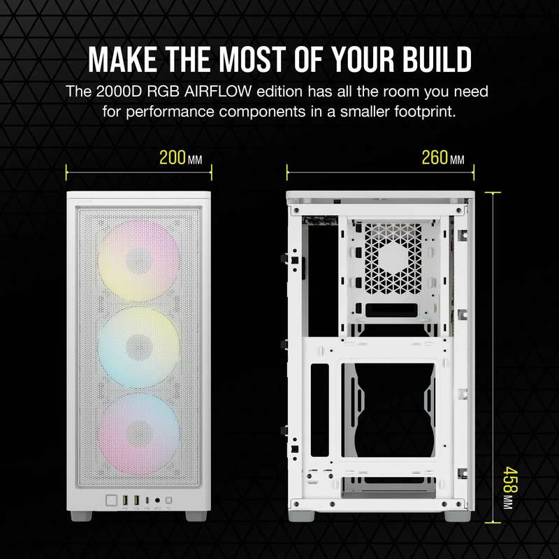 iCUE 2000D RGB AIRFLOW White Mini-ITX PC Case; 3x 2.5'' Drive Bays; Up to 360mm Radiator compatib...