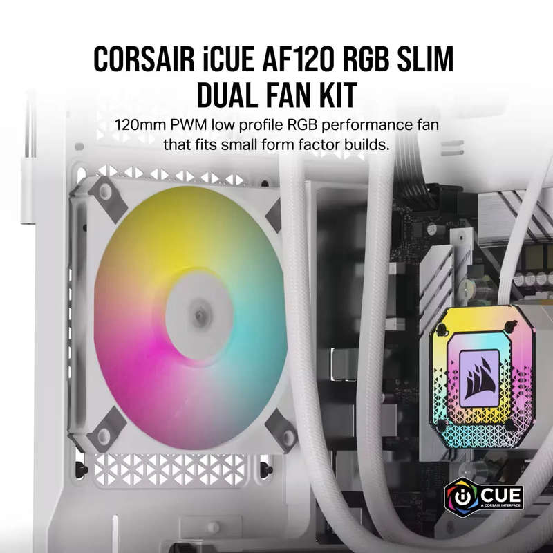 CORSAIR iCUE AF120 RGB SLIM 120mm PWM Fluid Dynamic Bearing Fan - Dual Pack - White