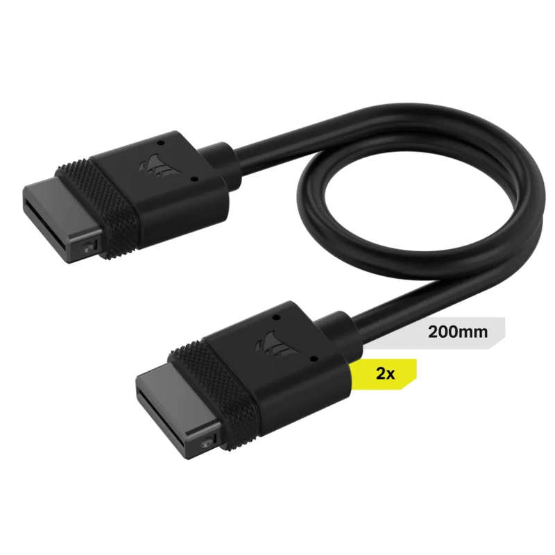 Corsair iCUE LINK Cable; 2x 200mm with Straight connectors; Black