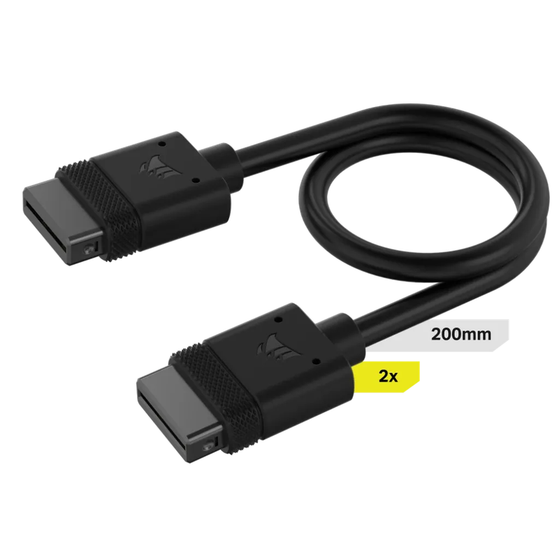 Corsair iCUE LINK Cable; 2x 200mm with Straight connectors; Black