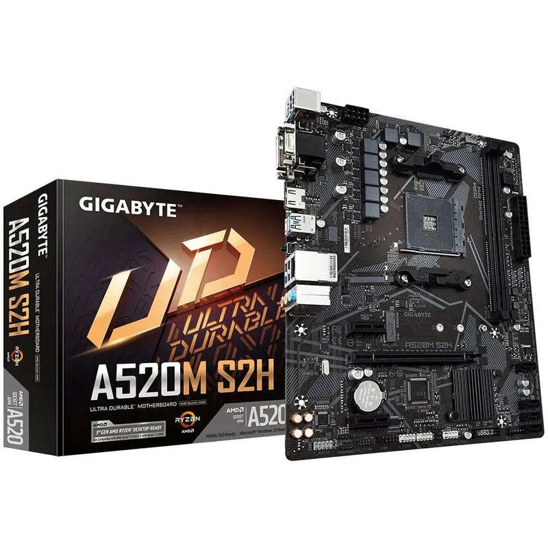 GIGABYTE Motherboard AMD A520M-S2H  for 3rd/4th/5th Generation AMD Ryzen processors; 2x Dual D...