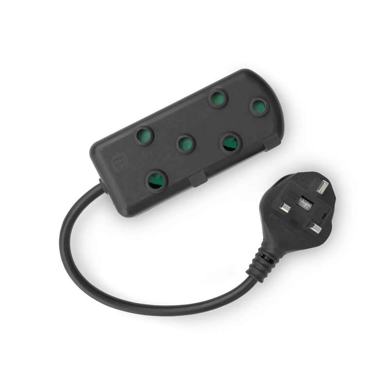 RCT 2 SA SOCKET MULTIPLUG WITH UK PLUG - Black