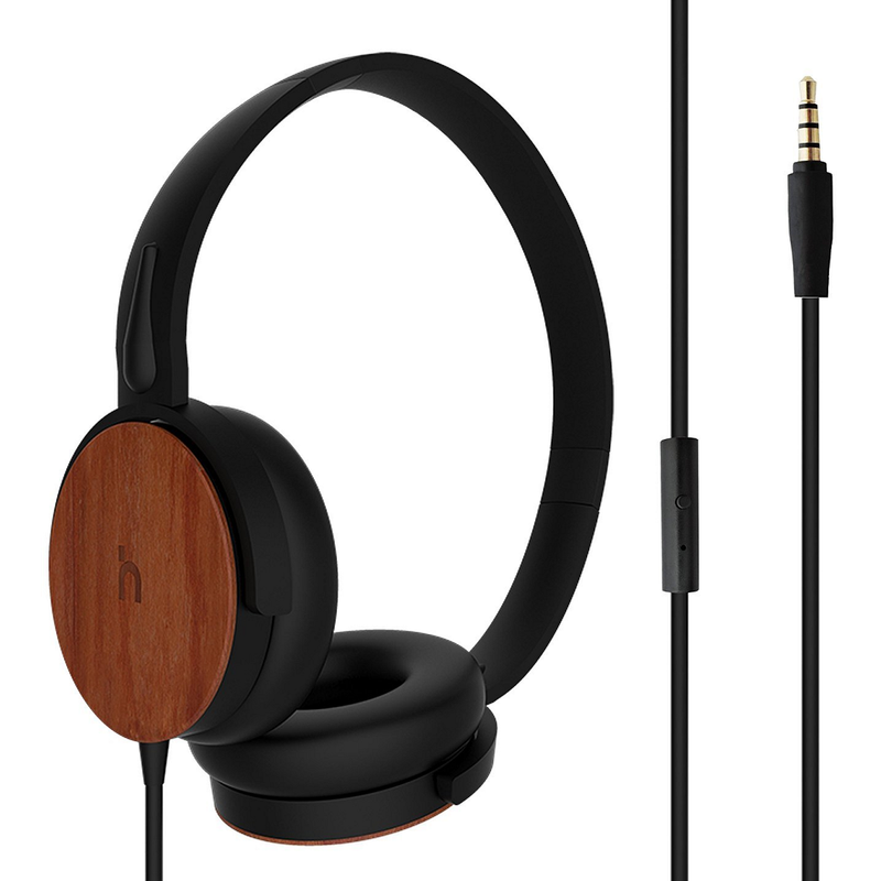 HEADPHONE WITH MIC  BLACK + WOOD