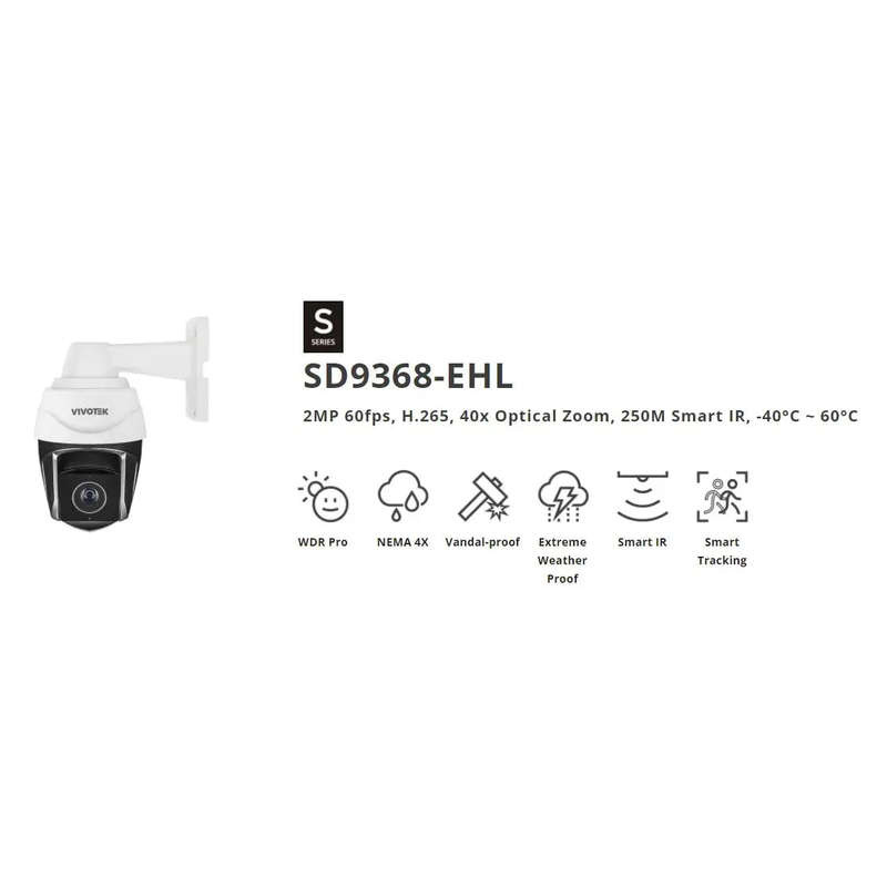 VIVOTEK 2MP 60fps; H.265; 40x Optical Zoom; 250M Smart IR; -40°C ~ 60°C