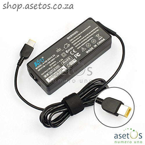 90W Lenovo Generic AC Adaptor / Laptop Charger |  20V 4.5A (Rectangular Yellow Slim Tip)