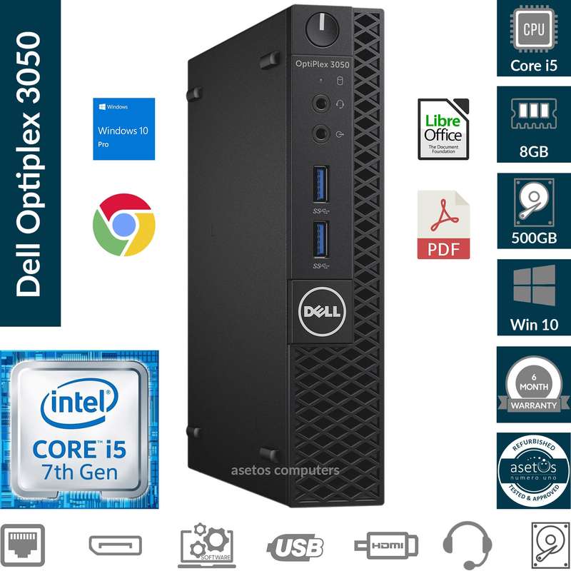 Dell OptiPlex 3050 Micro PC Desktop Tiny Desktop: Core i5 7th Gen, 8GB Mem, 500GB HDD, HDMI, Win ...