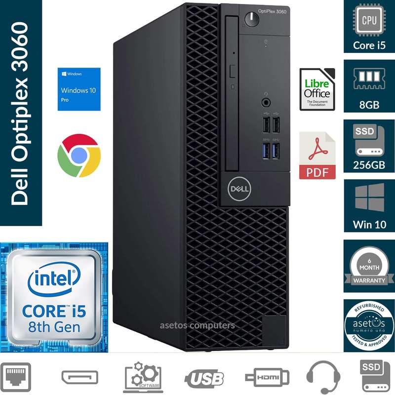 Dell Optiplex 3060 SFF Desktop PC: Core i5-8500, 8GB MEM, 256GB SDD, Win 10 Pro (Used)