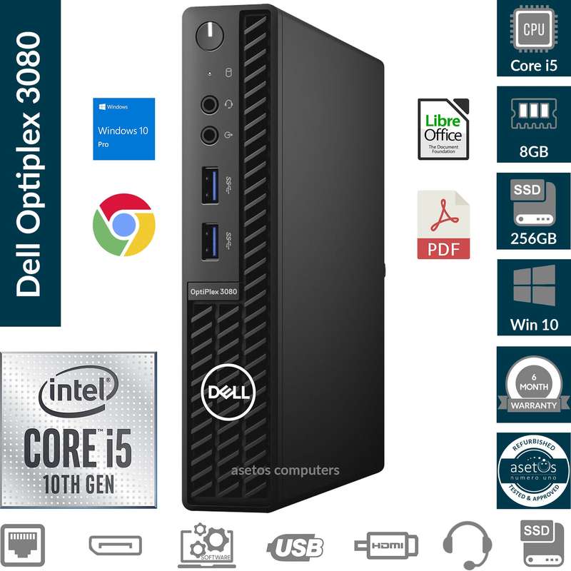 Dell OptiPlex 3080 Micro PC Tiny Desktop: Core i5 10th Gen proc, 8GB Mem, 256GBGB SSD, Win 10 Pro...